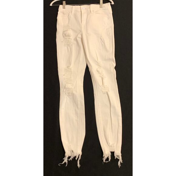 Express Womens Distressed White Skinny Jeans Stretch Mid Rise Ankle Y2K Size 0 - Picture 8 of 9